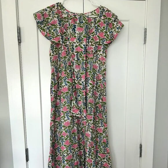 Pink City Prints: Indian Block Print Maxi Dress with Scalloped neckline - Picture 1 of 5